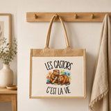 Sac Cabas Jute avec Poche Les castors c'est la vie