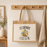 Sac Cabas Jute avec Poche Les guépards c'est la vie