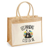 Sac Cabas Jute avec Poche Les pandas c'est la vie