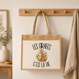 Sac Cabas Jute avec Poche Les girafes c'est la vie