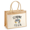 Sac Cabas Jute avec Poche Les dauphins c'est la vie