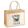 Sac Cabas Jute avec Poche Les baleines c'est la vie