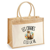 Sac Cabas Jute avec Poche Les otaries c'est la vie