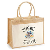 Sac Cabas Jute avec Poche Les méduses c'est la vie