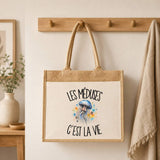 Sac Cabas Jute avec Poche Les méduses c'est la vie