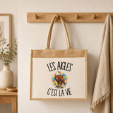 Sac Cabas Jute avec Poche Les aigles c'est la vie