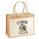 Sac Cabas Jute avec Poche Les faucons c'est la vie