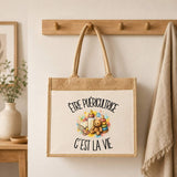 Sac Cabas Jute avec Poche Être puéricultrice c'est la vie