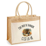 Sac Cabas Jute avec Poche Être prof de français c'est la vie