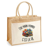 Sac Cabas Jute avec Poche Être marin-pompier c'est la vie