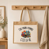 Sac Cabas Jute avec Poche Être marin-pompier c'est la vie