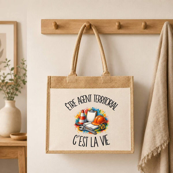 Sac Cabas Jute avec Poche Être agent territorial c'est la vie