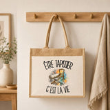 Sac Cabas Jute avec Poche Être tapissier c'est la vie