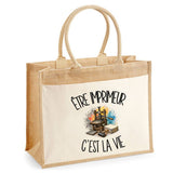 Sac Cabas Jute avec Poche Être imprimeur c'est la vie