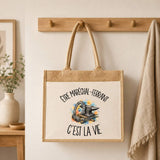 Sac Cabas Jute avec Poche Être maréchal-ferrant c'est la vie