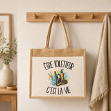 Sac Cabas Jute avec Poche Être toiletteur c'est la vie