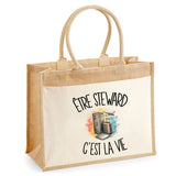 Sac Cabas Jute avec Poche Être steward c'est la vie