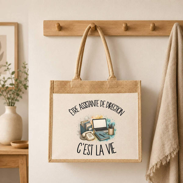 Sac Cabas Jute avec Poche Être assistante de direction c'est la vie