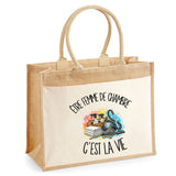 Sac Cabas Jute avec Poche Être femme de chambre c'est la vie