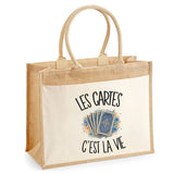 Sac Cabas Jute avec Poche Les cartes c'est la vie