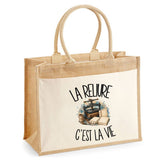 Sac Cabas Jute avec Poche La reliure c'est la vie