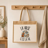 Sac Cabas Jute avec Poche La valse c'est la vie