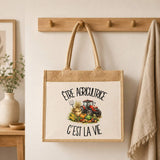Sac Cabas Jute avec Poche Être agricultrice c'est la vie