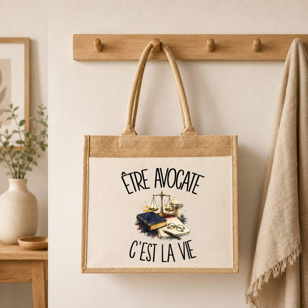 Sac Cabas Jute avec Poche Être avocate c'est la vie