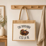 Sac Cabas Jute avec Poche Être chocolatière c'est la vie