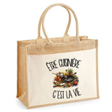 Sac Cabas Jute avec Poche Être cuisinière c'est la vie