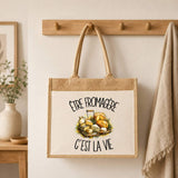 Sac Cabas Jute avec Poche Être fromagère c'est la vie