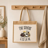 Sac Cabas Jute avec Poche Être serveuse c'est la vie