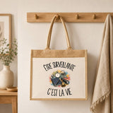 Sac Cabas Jute avec Poche Être surveillante c'est la vie
