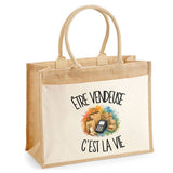 Sac Cabas Jute avec Poche Être vendeuse c'est la vie