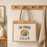 Sac Cabas Jute avec Poche Être vendeuse c'est la vie