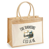 Sac Cabas Jute avec Poche Être traductrice c'est la vie