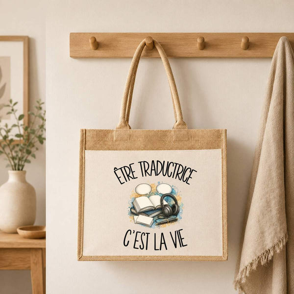 Sac Cabas Jute avec Poche Être traductrice c'est la vie