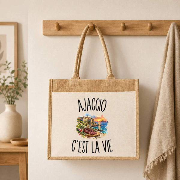 Sac Cabas Jute avec Poche Ajaccio c’est la vie