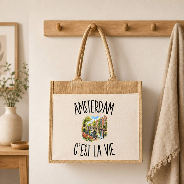 Sac Cabas Jute avec Poche Amsterdam c’est la vie