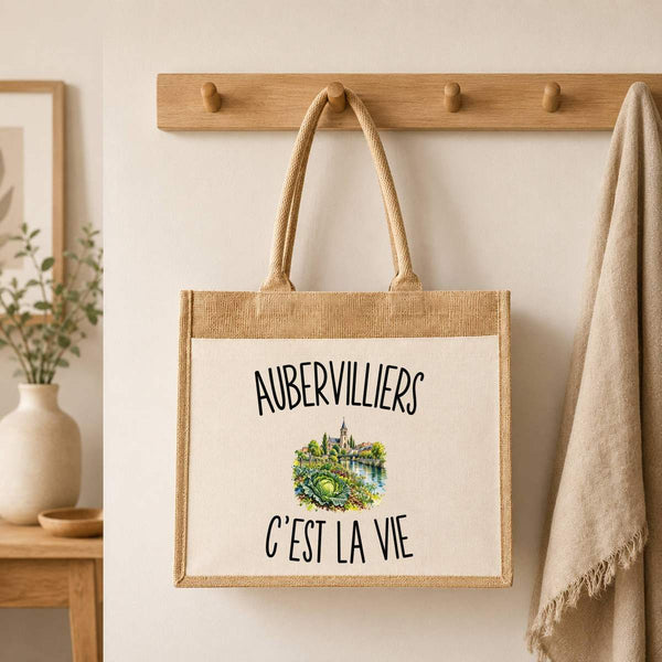 Sac Cabas Jute avec Poche Aubervilliers c’est la vie