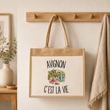 Sac Cabas Jute avec Poche Avignon c’est la vie