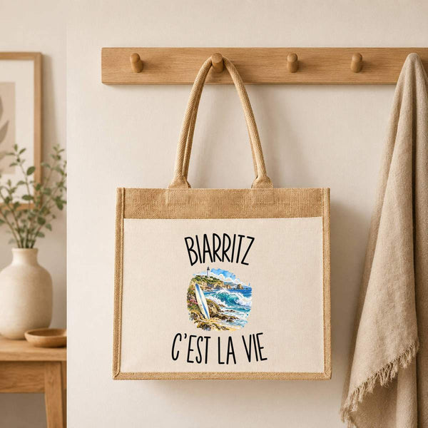 Sac Cabas Jute avec Poche Biarritz c’est la vie