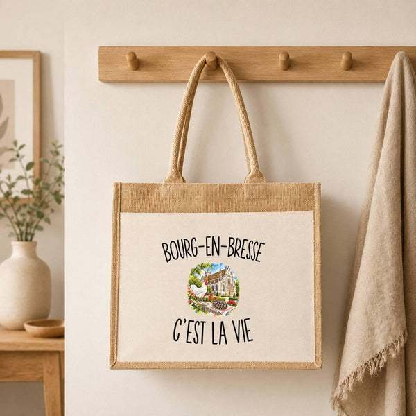 Sac Cabas Jute avec Poche Bourg-en-Bresse c’est la vie