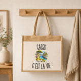 Sac Cabas Jute avec Poche Cassis c’est la vie