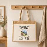 Sac Cabas Jute avec Poche Chamonix c’est la vie