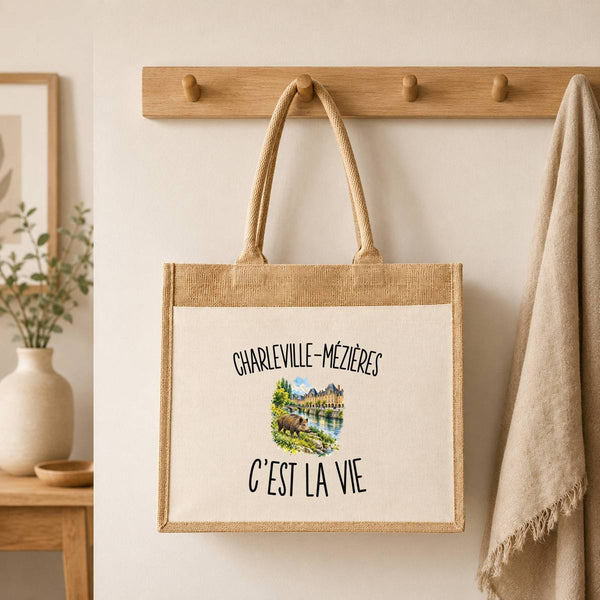 Sac Cabas Jute avec Poche Charleville-Mézières c’est la vie