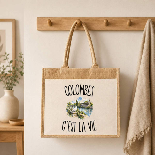 Sac Cabas Jute avec Poche Colombes c’est la vie