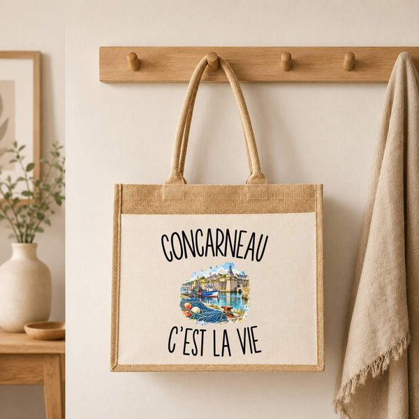 Sac Cabas Jute avec Poche Concarneau c’est la vie