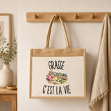 Sac Cabas Jute avec Poche Grasse c’est la vie