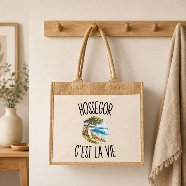 Sac Cabas Jute avec Poche Hossegor c’est la vie